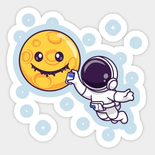 Cute Astronaut Spray Moon With Space Cartoon Sticker